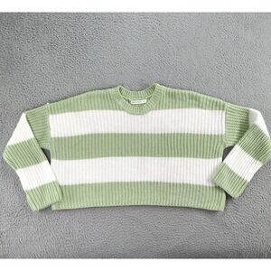 Moon & Madison Sweater Womens Medium Cropped Striped Knit Green White Preppy